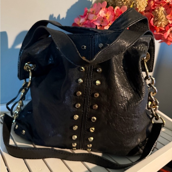 Michael Kors Uptown Astor Black Gold Studded Leather Carryall Large Tote Bag - Picture 1 of 10